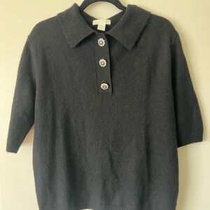 H&M Black Short Sleeve Sweater with Floral Buttons